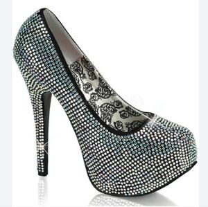 Bordello Black and Silver Heels with Glittery Rhinestones